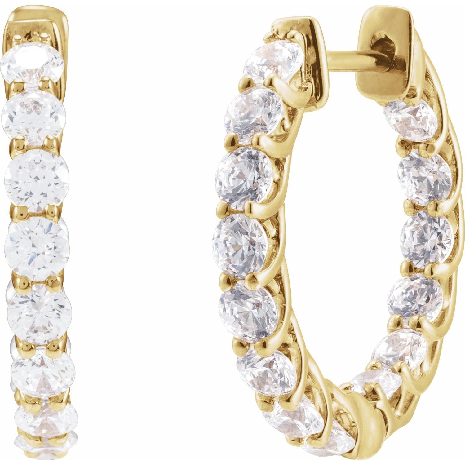 14K Yellow Gold 2 1/5ct Lab-grown Diamond Inside-outside Hoop Earrings Clarity SI Color G-H
