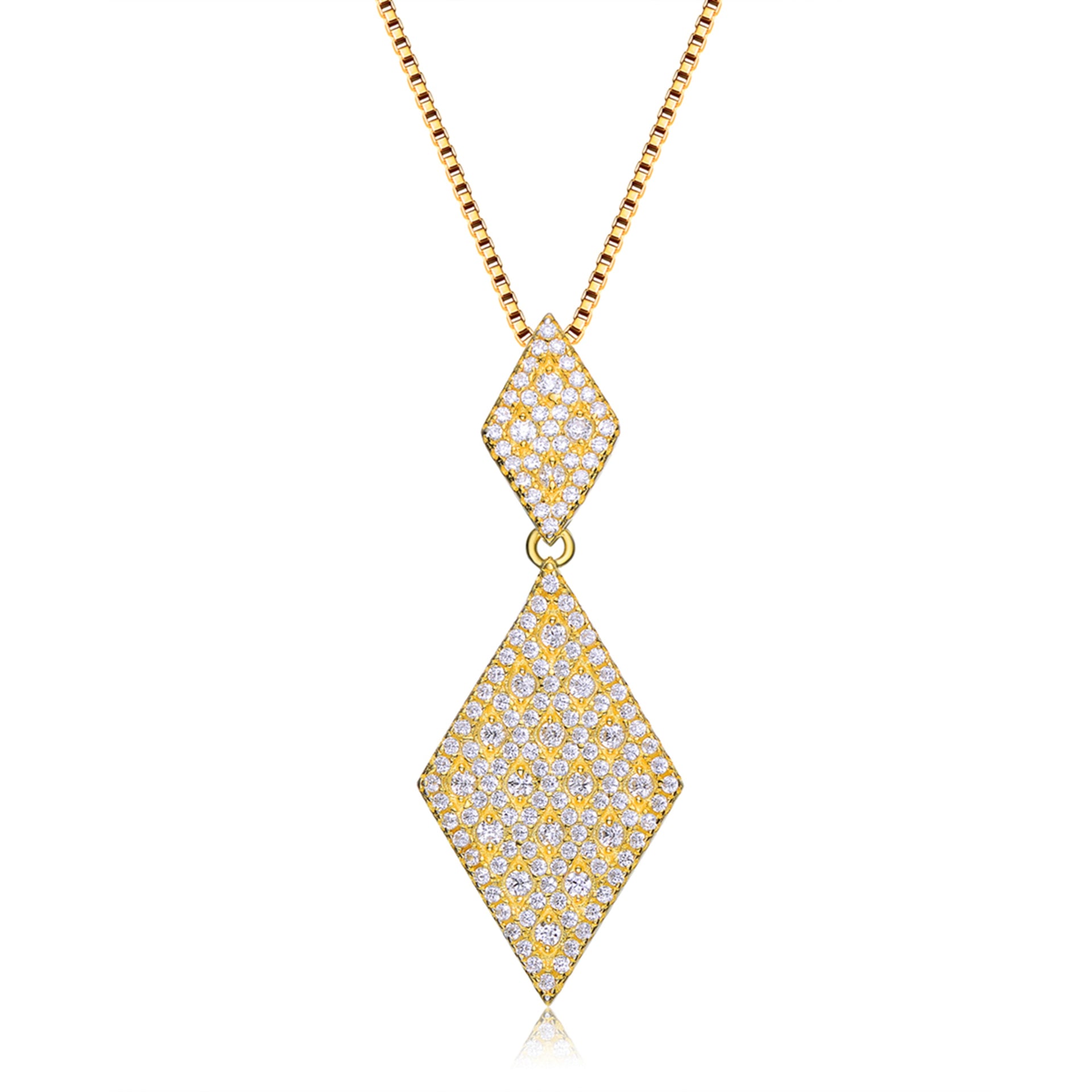 C.z. Sterling Silver Gold Plated Diamond Shape Drop Pendant
