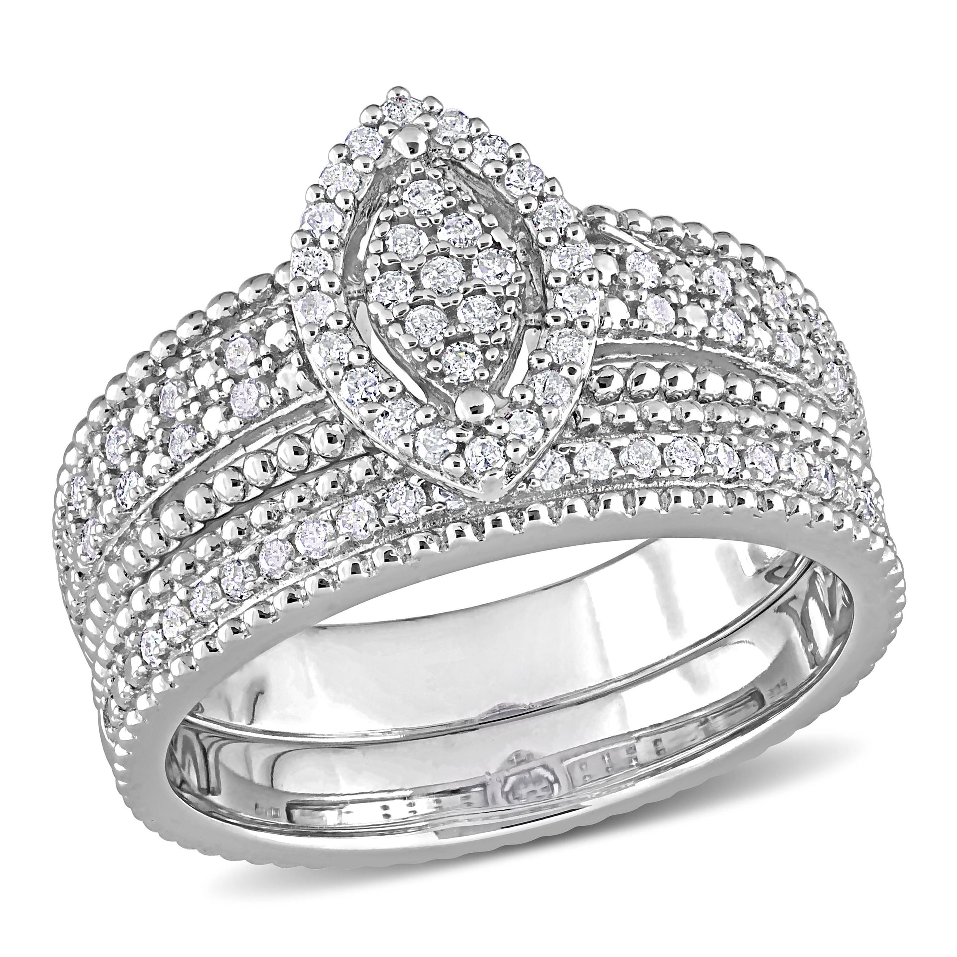 1/3ct TDW Diamond Marquise Shape Cluster Bridal Set in Sterling Silver
