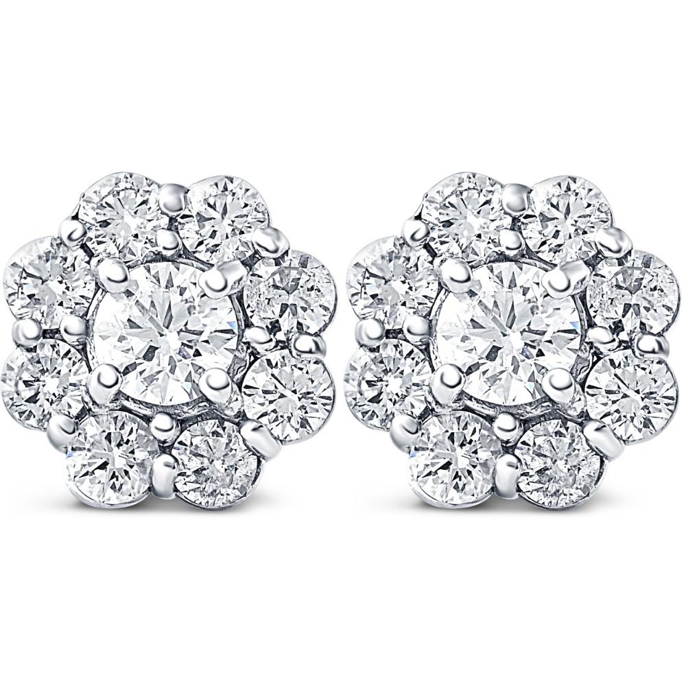 2 1/2ct Halo Fire Pure Lab Created Diamond Studs 14K White Gold