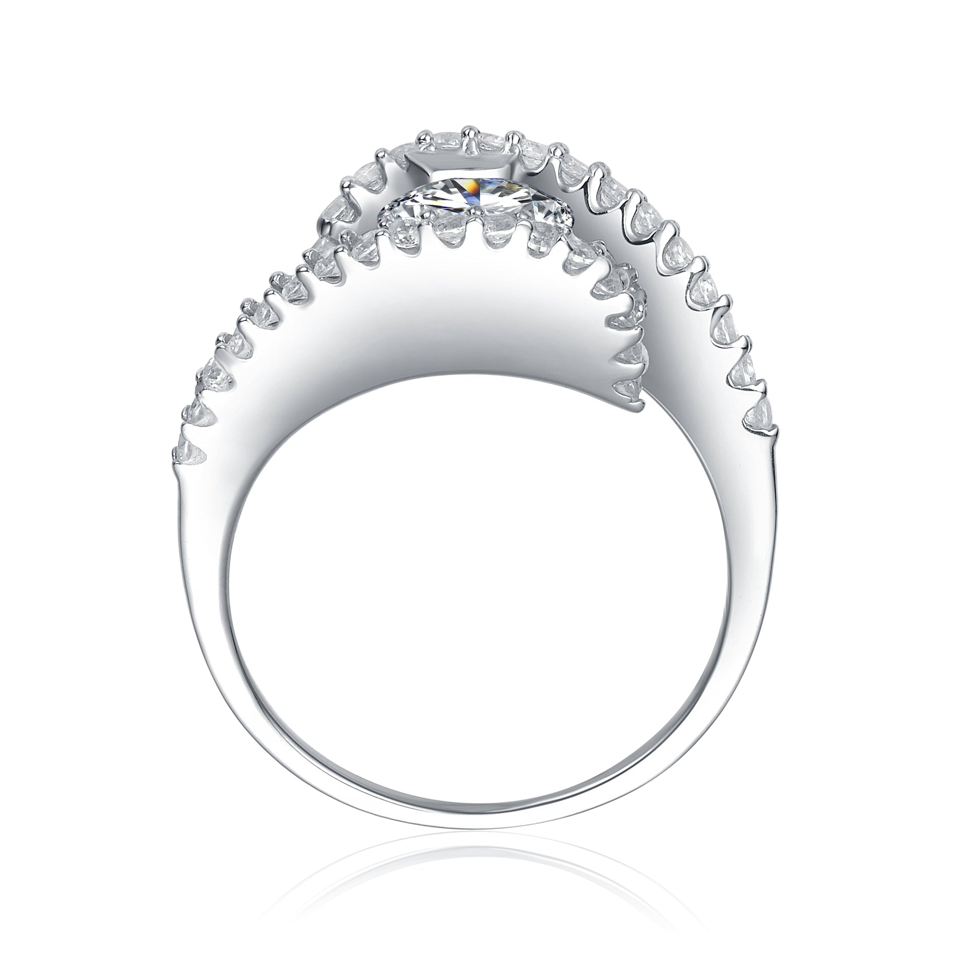 Sterling Silver Cubic Zirconia Pave Bypass Ring