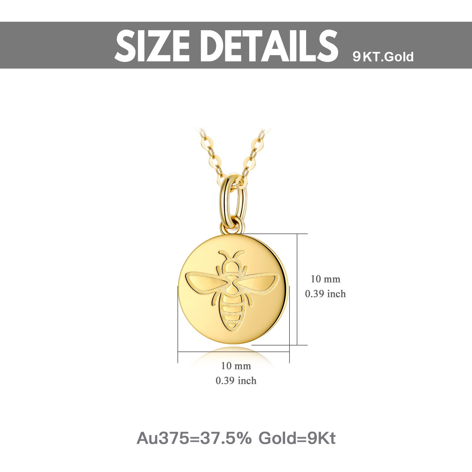 9K Gold Bee & Round Pendant Necklace