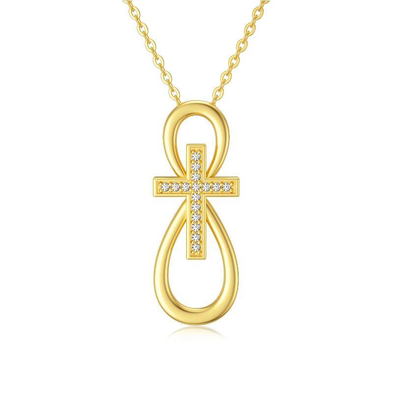 9K Gold Circular Shaped Cubic Zirconia Cross & Infinity Symbol Pendant Necklace