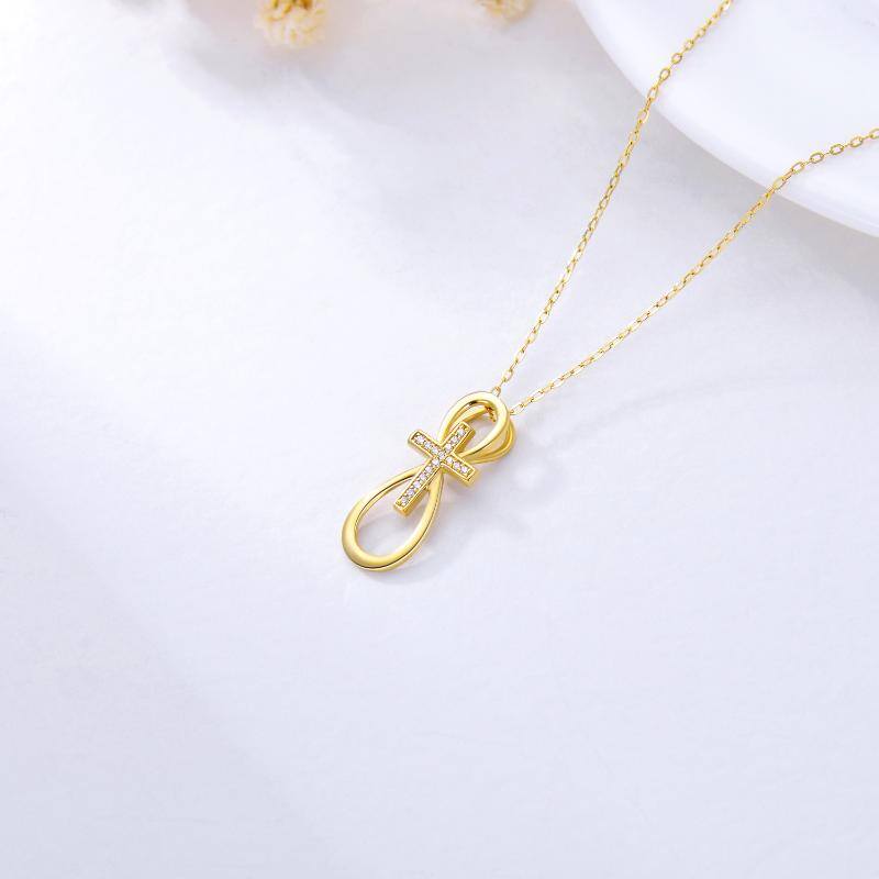 9K Gold Circular Shaped Cubic Zirconia Cross & Infinity Symbol Pendant Necklace