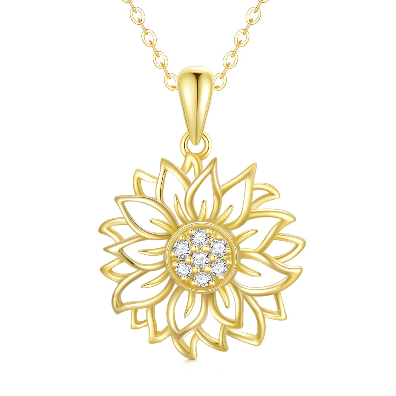 9K Gold Circular Shaped Diamond Sunflower Pendant Necklace
