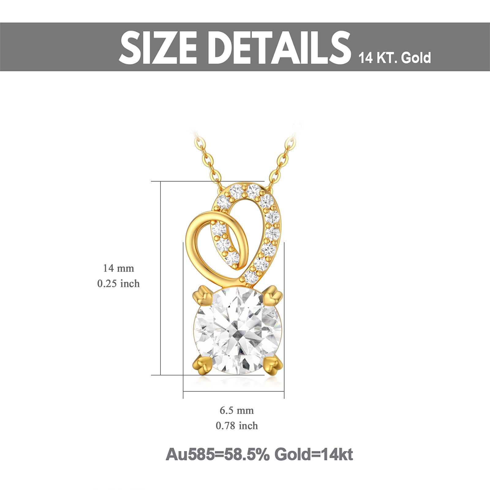 9K Gold Circular Shaped Moissanite Heart Pendant Necklace