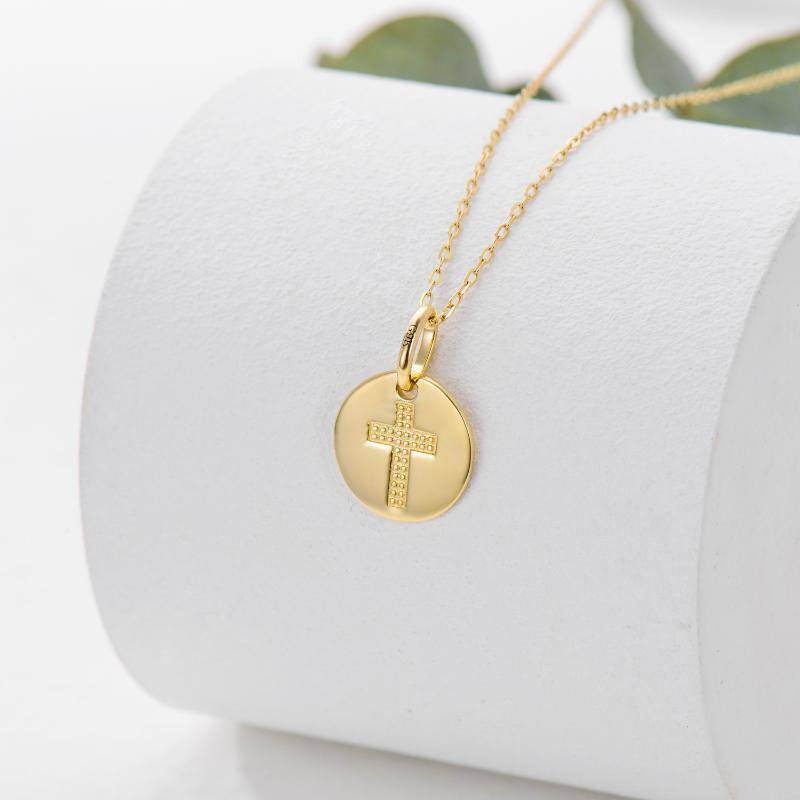 9K Gold Cross Coin Pendant Necklace