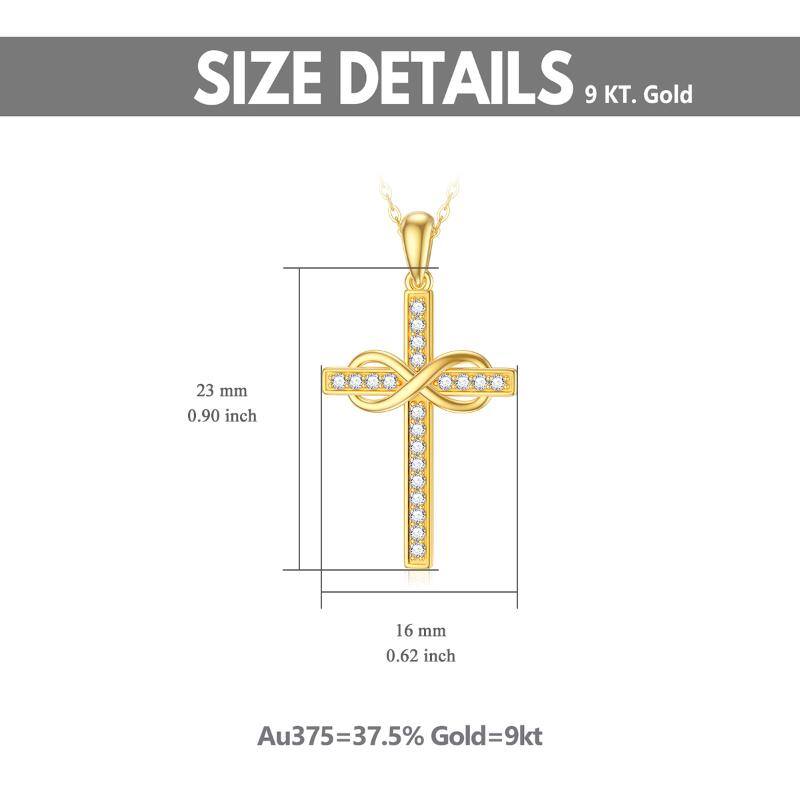 9K Gold Cubic Zirconia Cross & Infinity Symbol Pendant Necklace