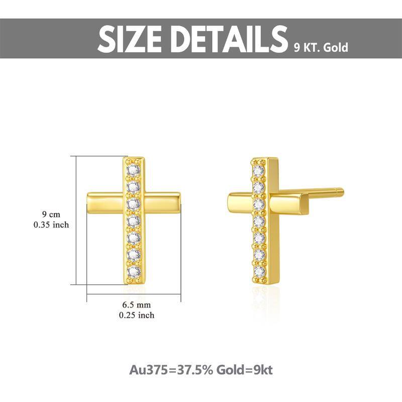 9K Gold Cubic Zirconia Cross Stud Earrings