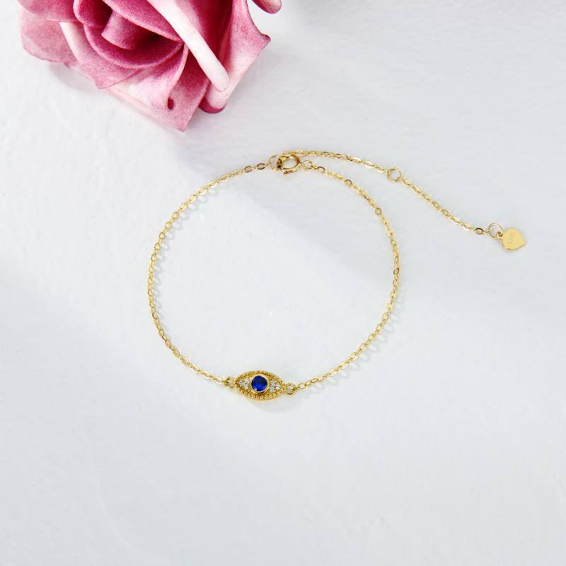 9K Gold Cubic Zirconia Evil Eye Charm Bracelet