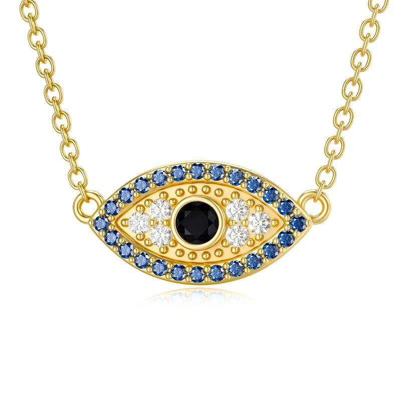 9K Gold Cubic Zirconia Evil Eye Pendant Necklace