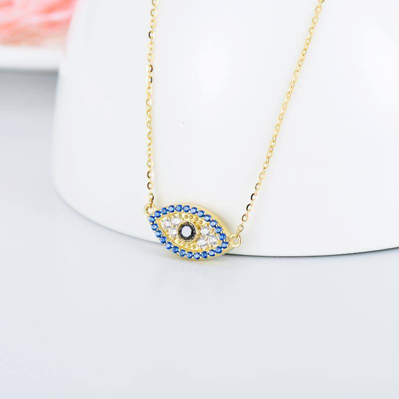 9K Gold Cubic Zirconia Evil Eye Pendant Necklace