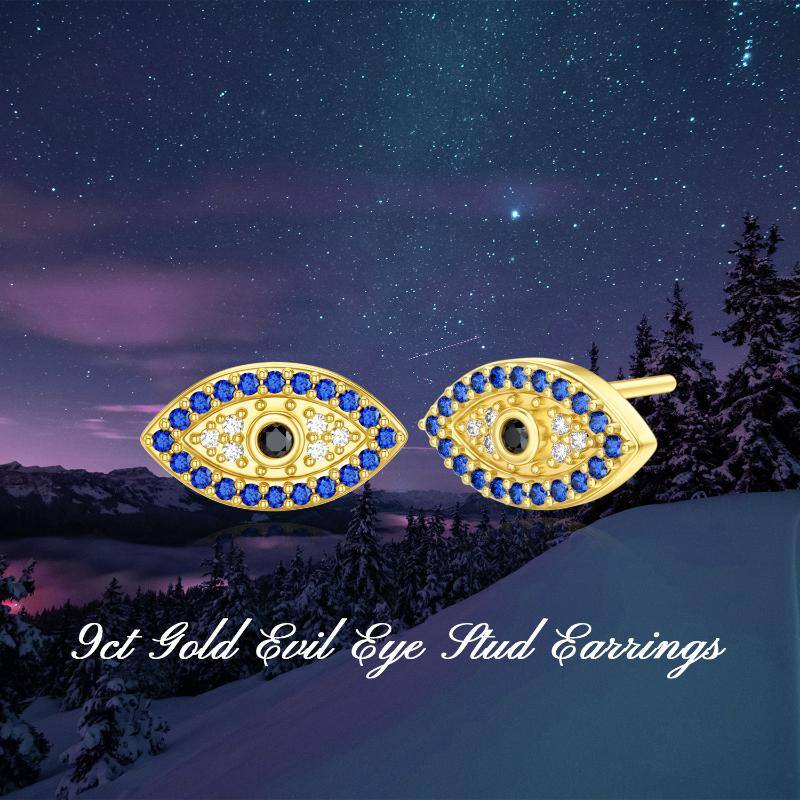 9K Gold Cubic Zirconia Evil Eye Stud Earrings