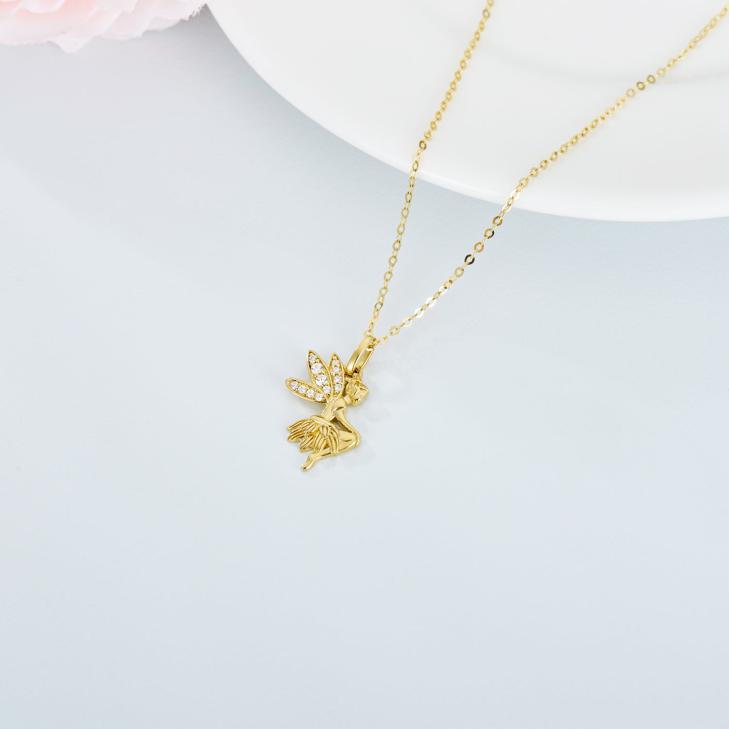 9K Gold Cubic Zirconia Fairy Pendant Necklace