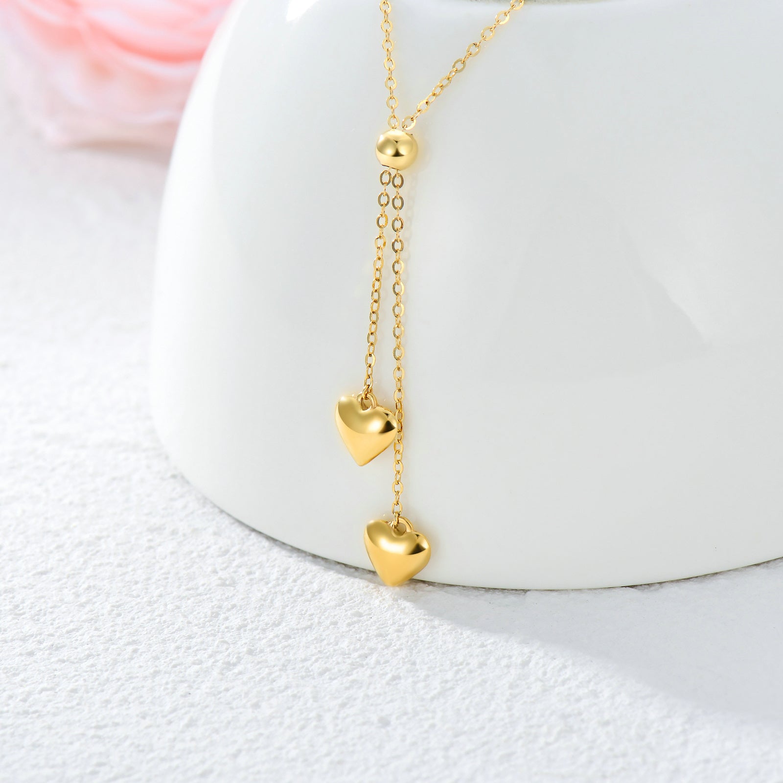 9K Gold Heart Adjustable Y Necklace