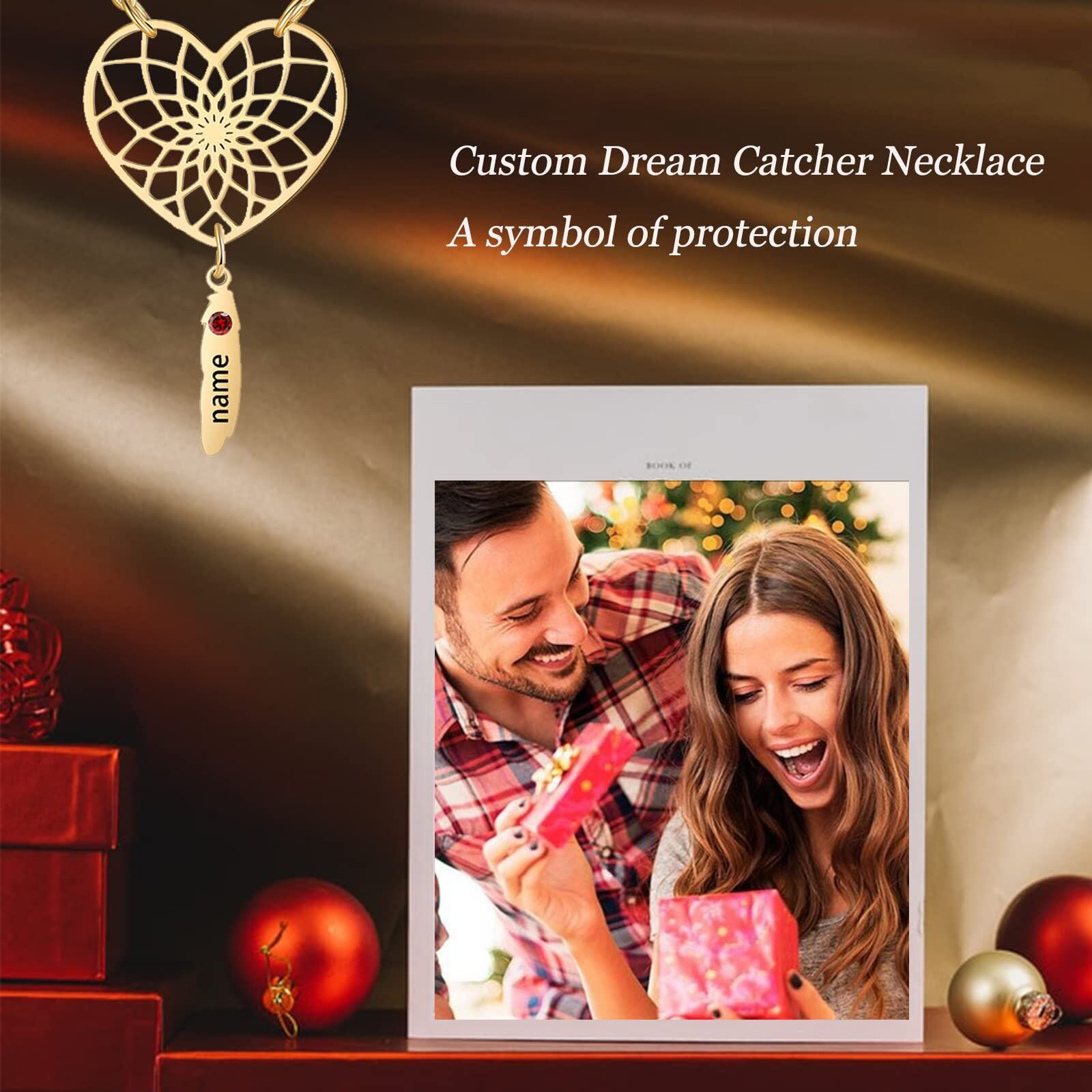 9K Gold Heart Dream Catcher Personalized Name Pendant Necklace for Women