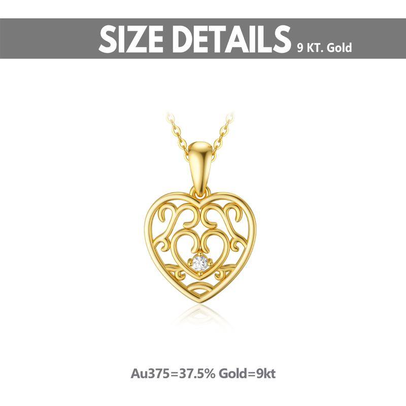9K Gold Cubic Zirconia Heart Pendant Necklace