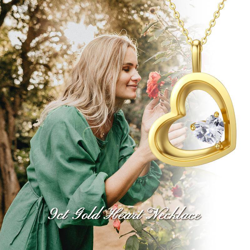 9K Gold Cubic Zirconia Heart Pendant Necklace