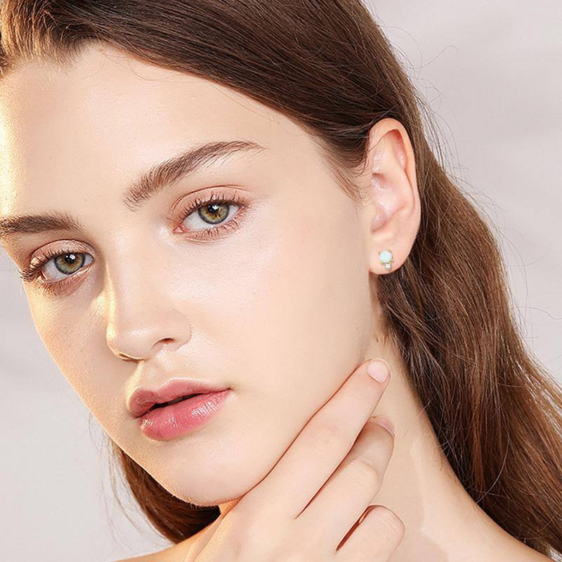 9K Gold Opal Round Stud Earrings