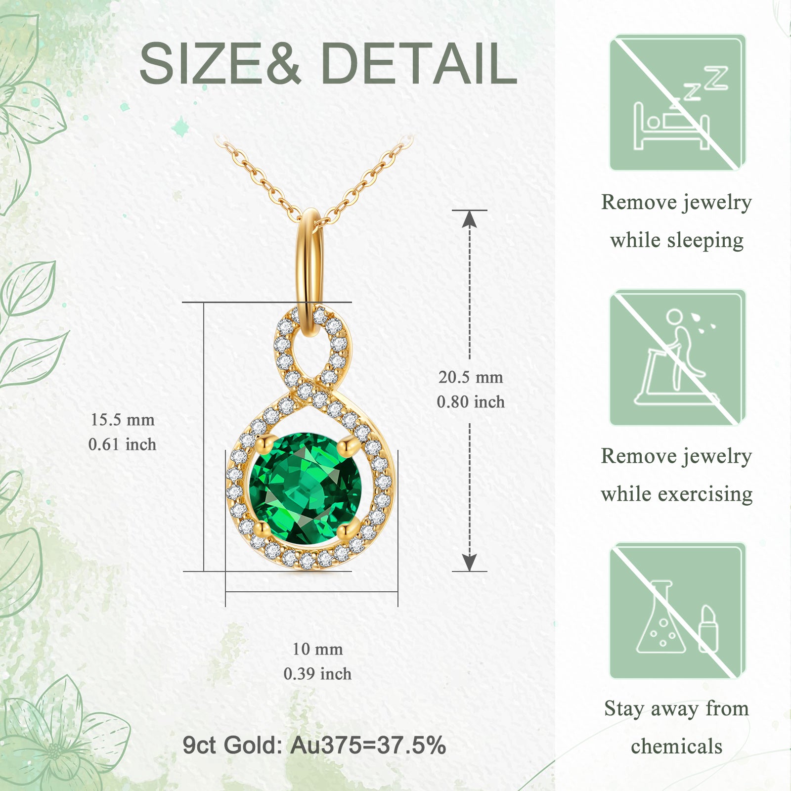 9K Gold Cubic Zirconia Personalized Birthstone Pendant Necklace