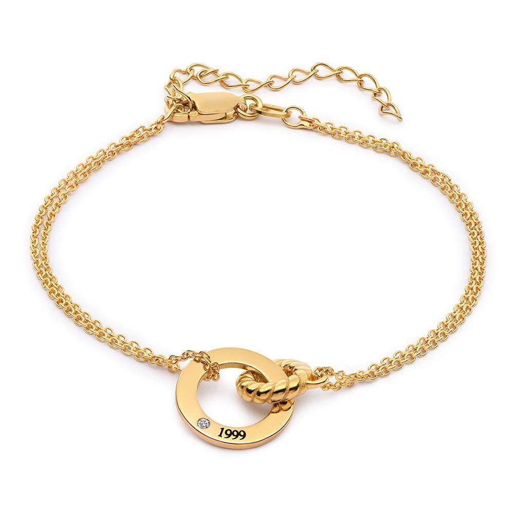 9K Gold Cubic Zirconia Personalized Engraving Charm Bracelet For Women