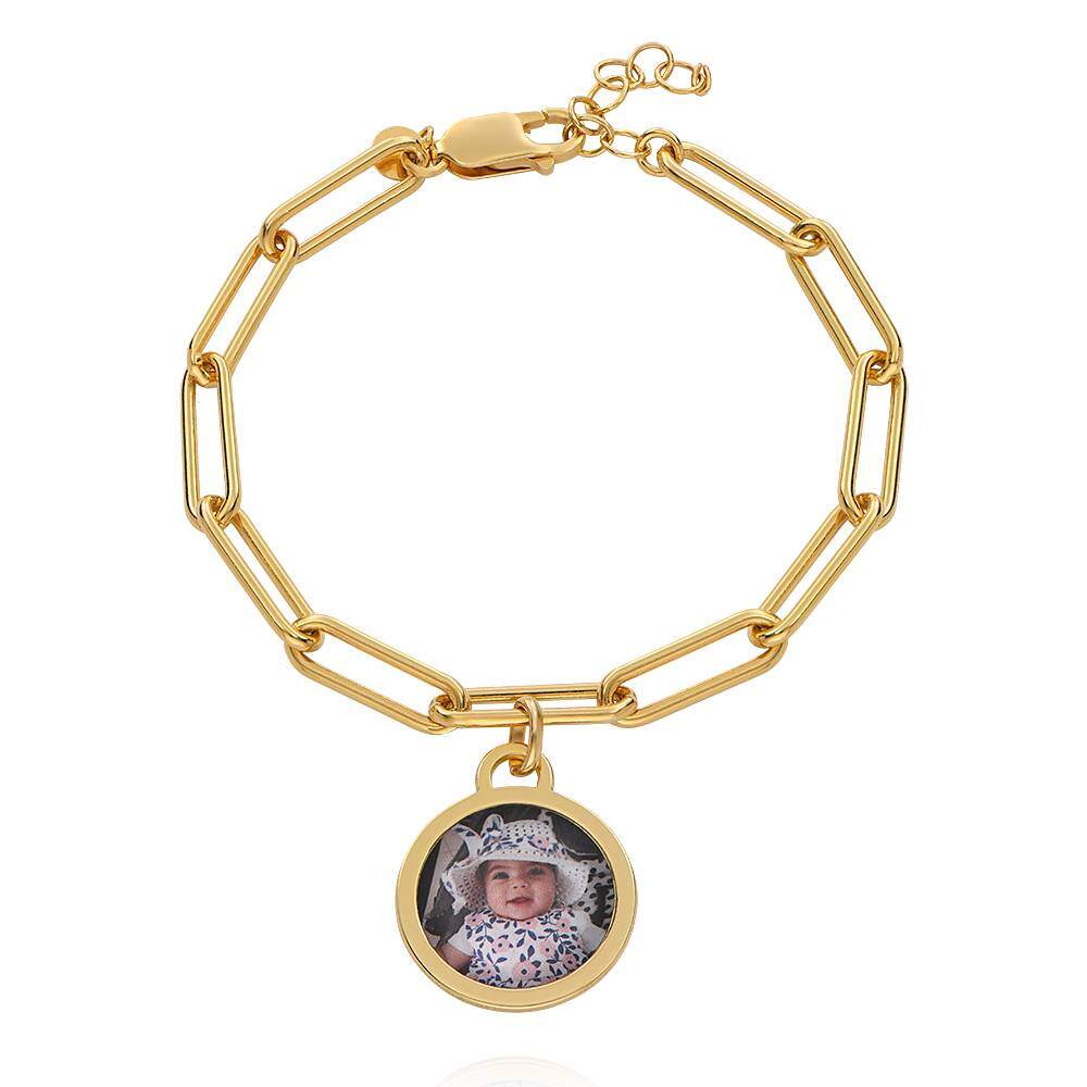 Sterling Silver with Yellow Gold Plated Personalized Photo Charm Bracelet