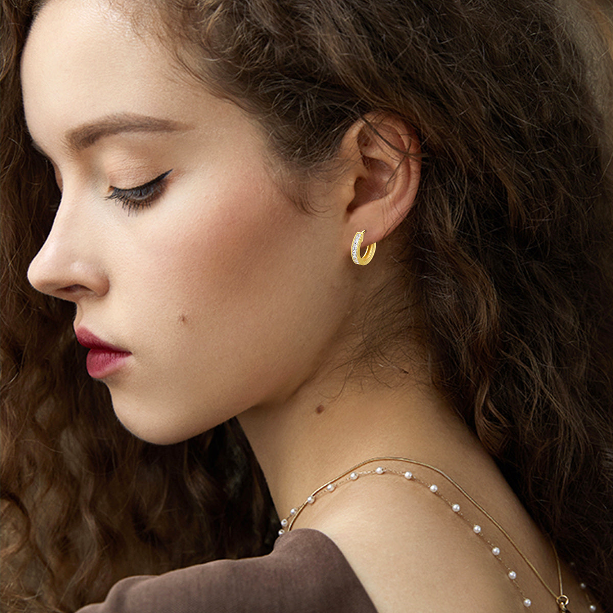 9K Gold Princess-square Shaped Cubic Zirconia Hoop Earrings