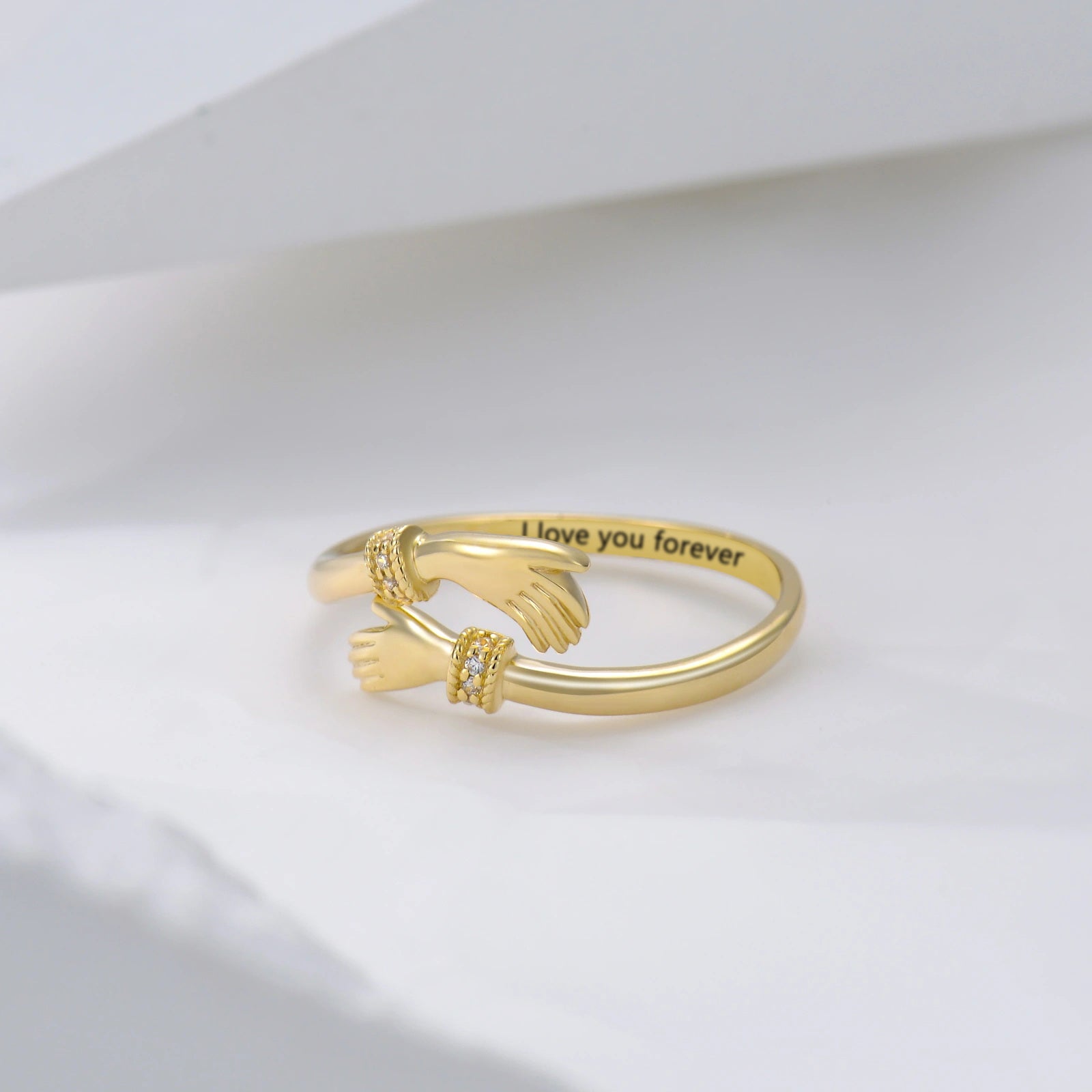 9K Gold Round Zircon Personalized Engraving Ring with Engraved Word