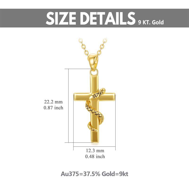 9K Gold Snake & Cross Pendant Necklace