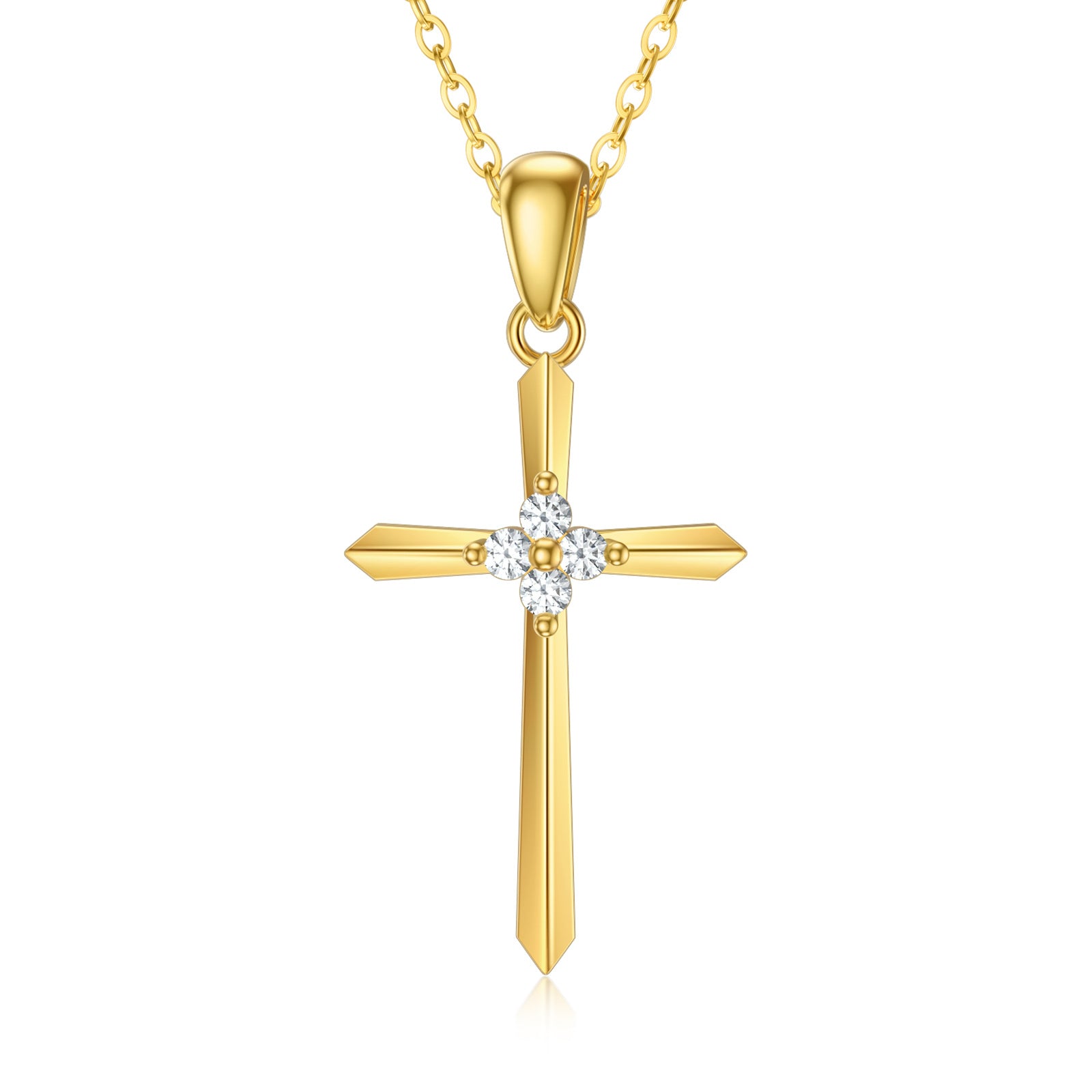 9K Gold Cubic Zirconia Sword Cross Pendant Necklace