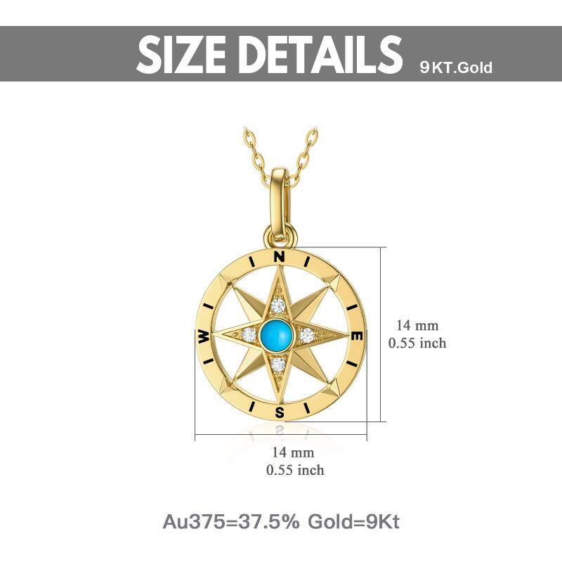 9K Gold Turquoise Compass Pendant Necklace