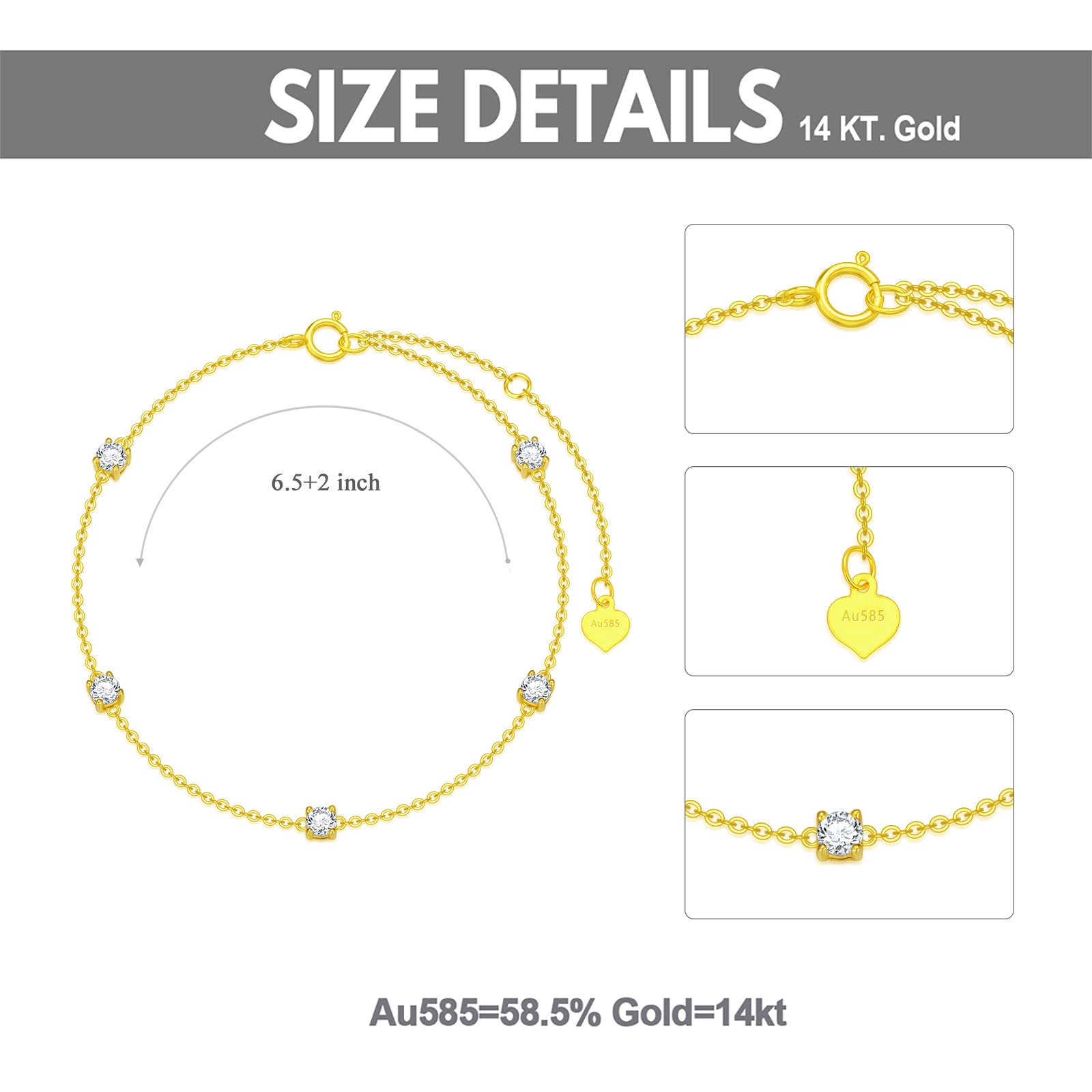 9K Gold Zircon Charm Bracelet