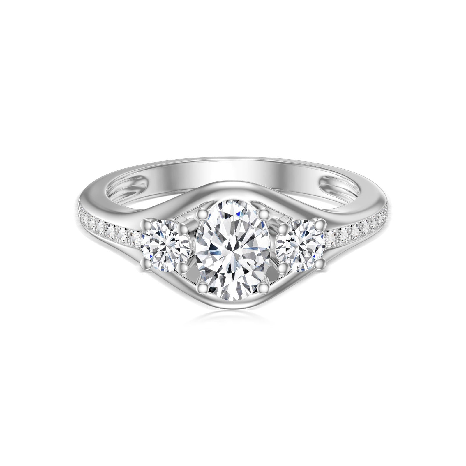 9K White Gold round Shaped & Oval Shaped Diamond Custom Wedding Ring 3EX IGI Certified
