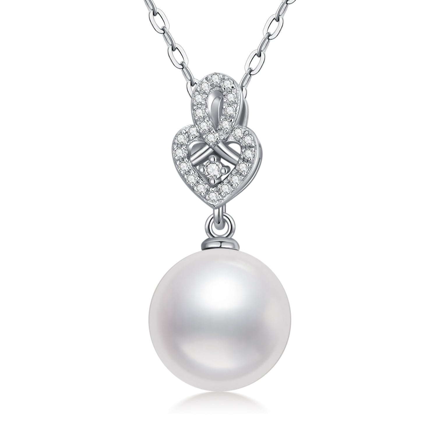 9K White Gold Pearl Round Pendant Necklace