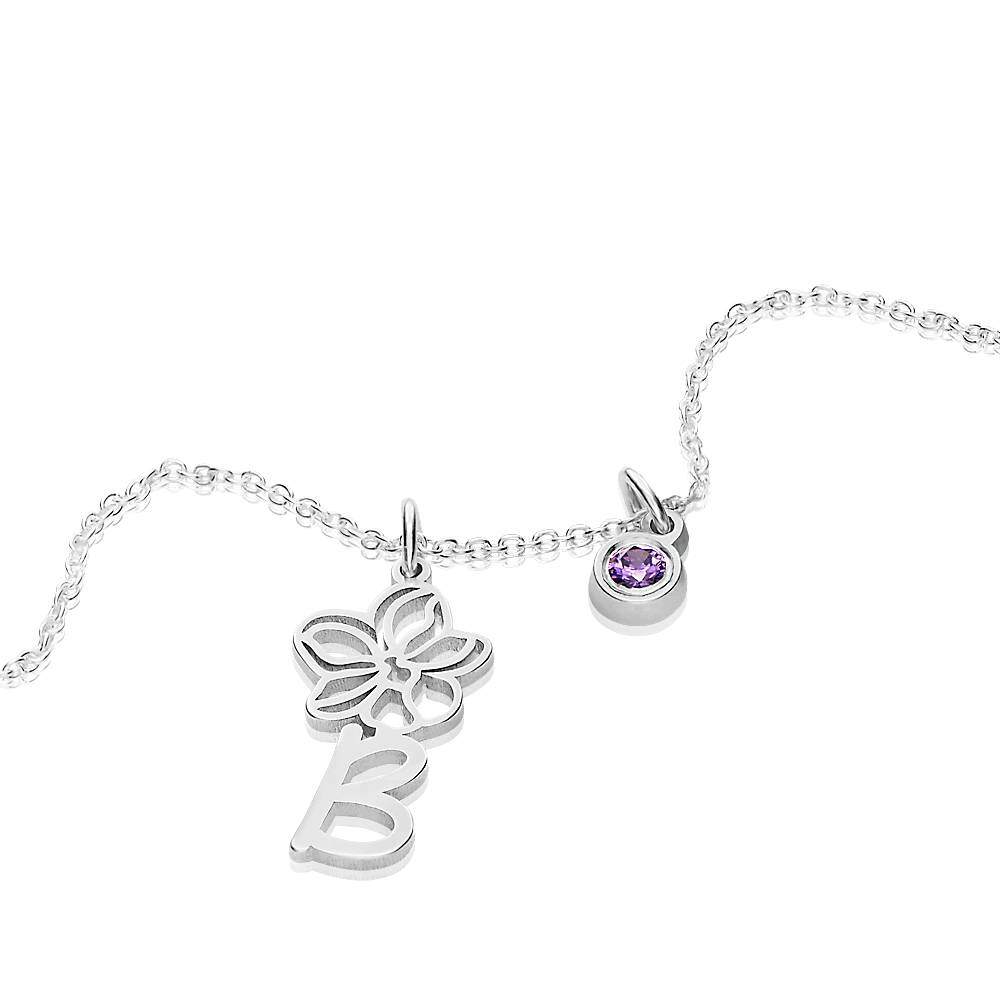 9K White Gold Cubic Zirconia Personalized Birthstone Initial Letter Pendant Necklace