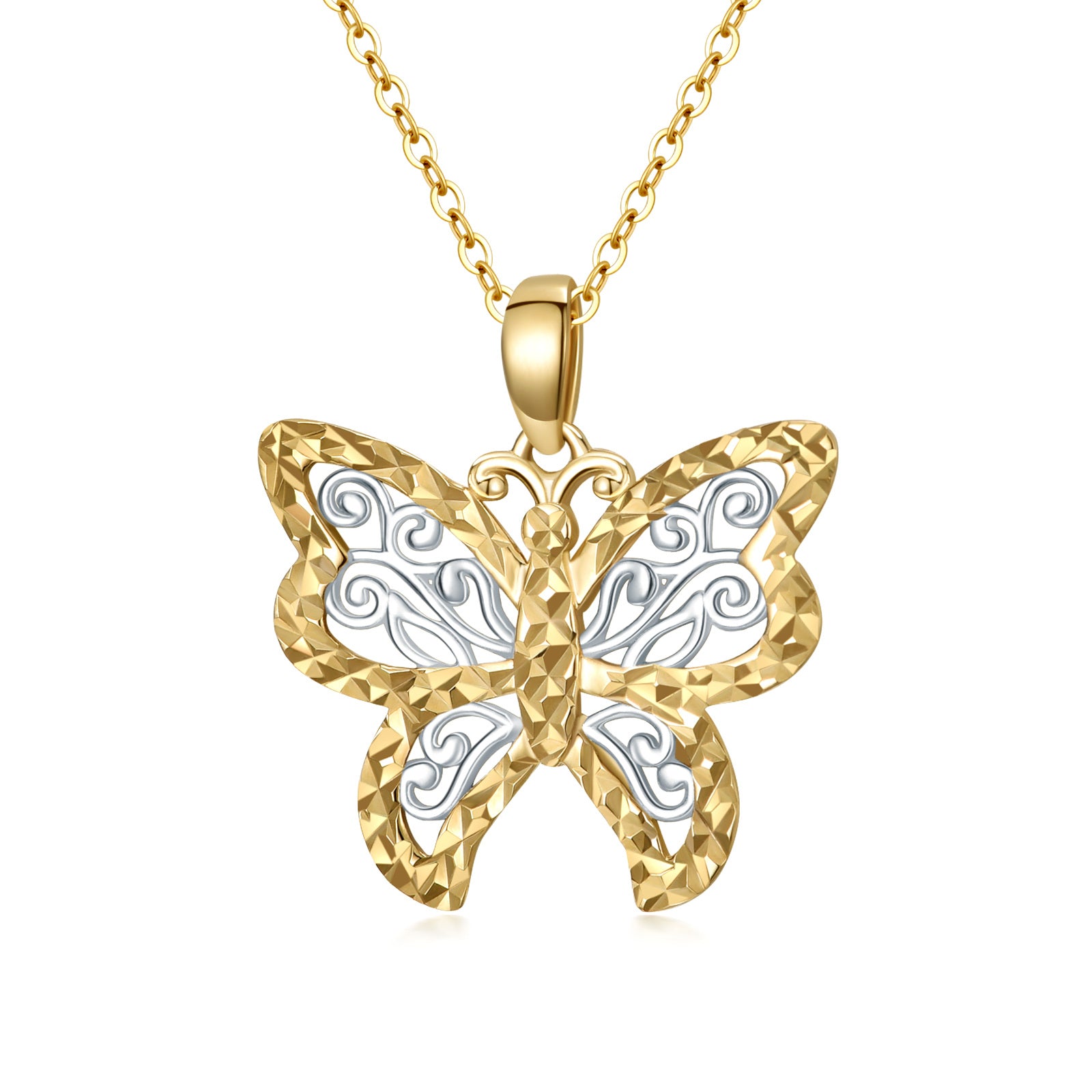9K Two-Tone Butterfly Pendant Necklace For Women