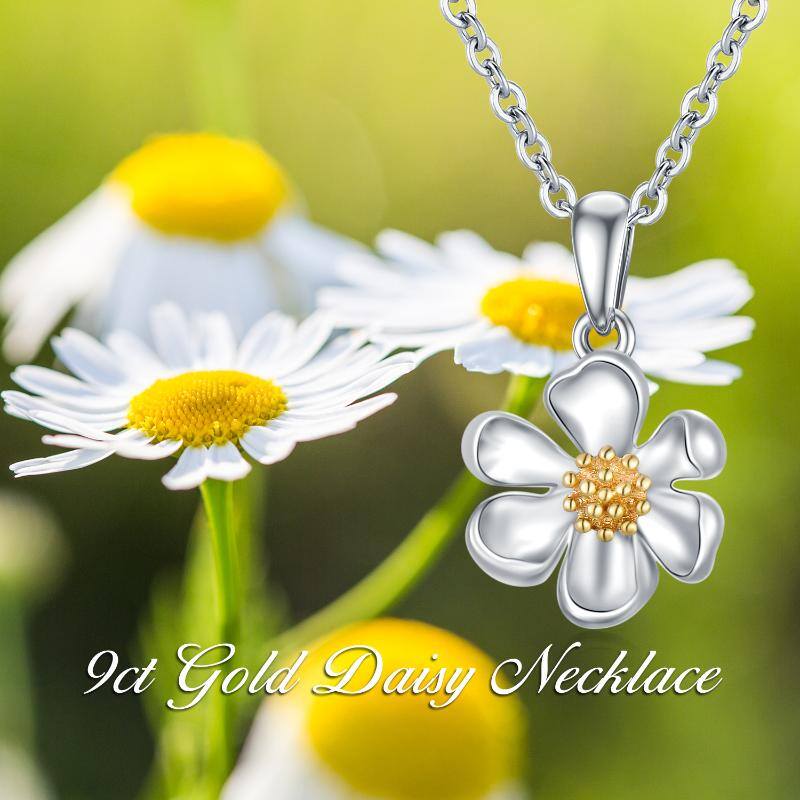 9K White Gold & Yellow Gold Daisy Pendant Necklace For Women