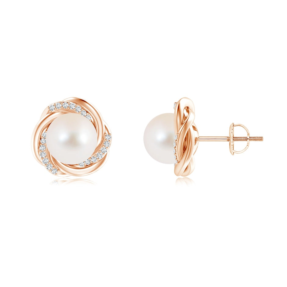 Freshwater Pearl Knot Earrings with Diamonds