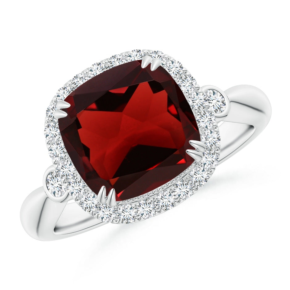 Cushion Garnet Reverse Tapered Shank Cocktail Halo Ring