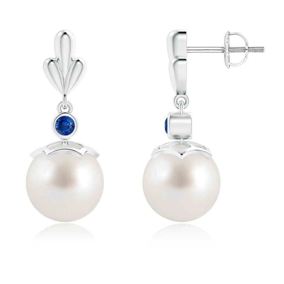 South Sea Cultured Pearl & Sapphire Pear Motif Earrings
