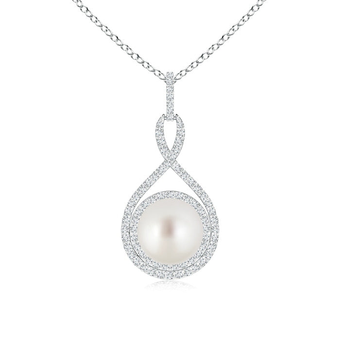 South Sea Pearl Infinity Pendant with Diamond Halo