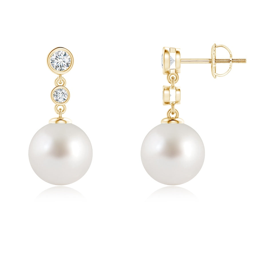 South Sea Pearl Drop Earrings with Bezel Diamonds