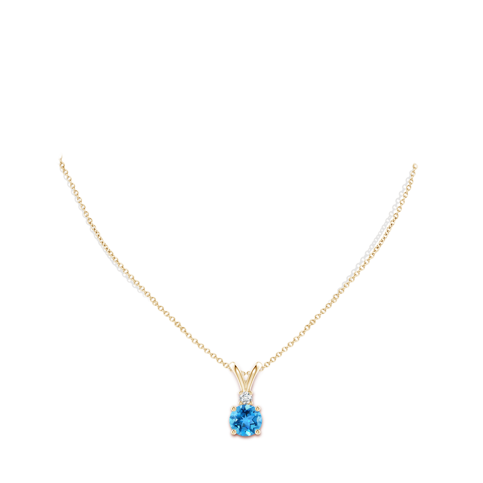 Round Swiss Blue Topaz Solitaire V-Bale Pendant with Diamond