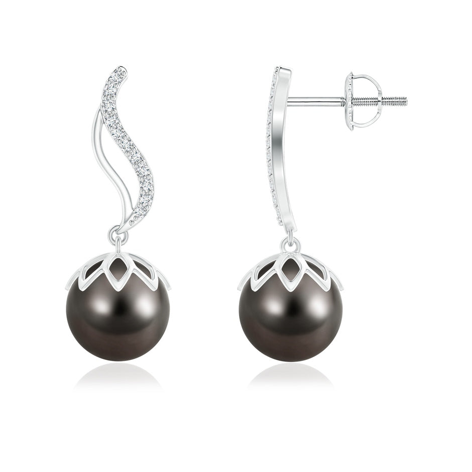Tahitian Pearl Flame Earrings with Diamonds
