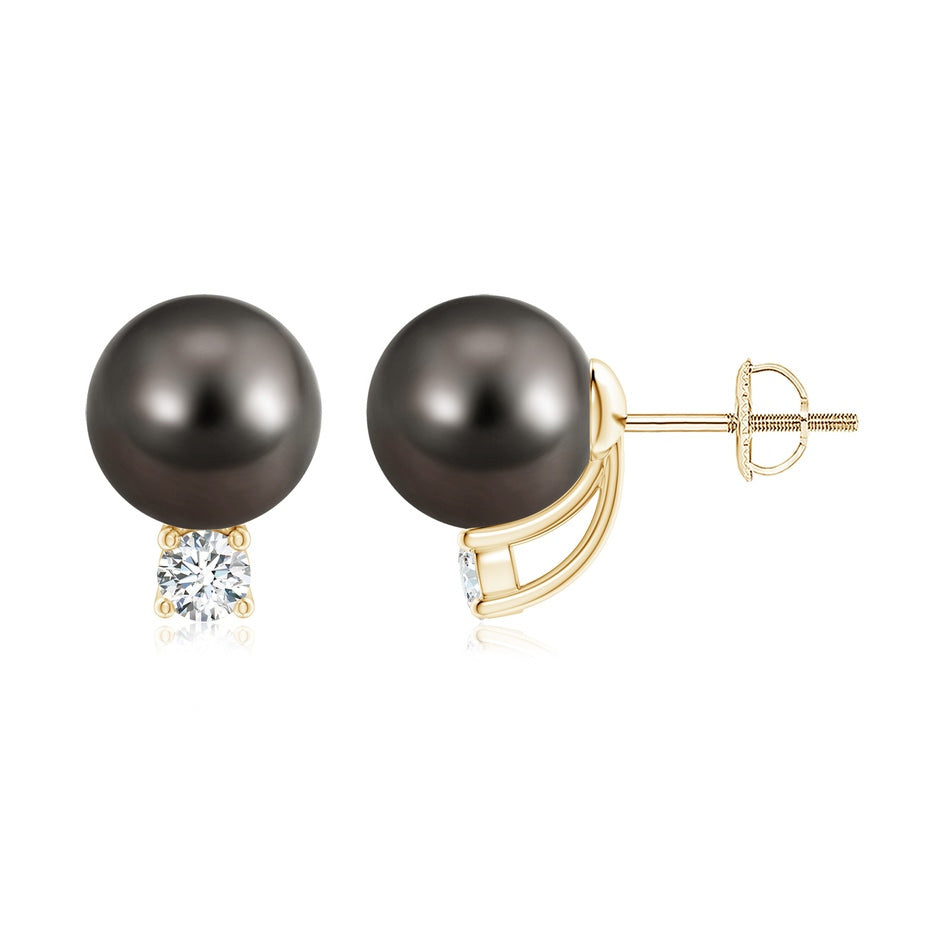 Solitaire Tahitian Pearl Studs with Diamond