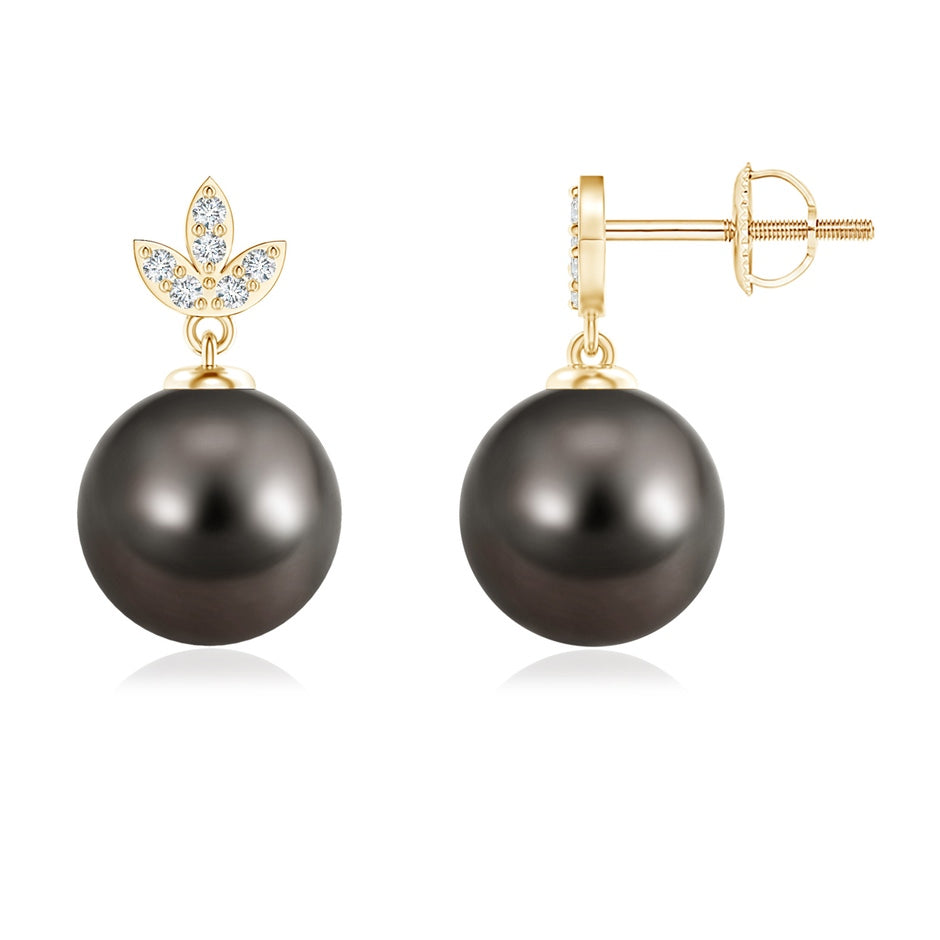 Tahitian Cultured Pearl Earrings with Diamond Leaf Motifs