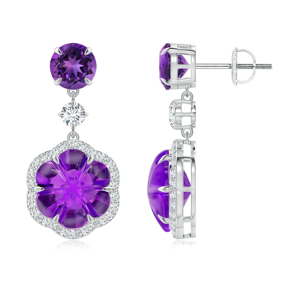 Six-Petal Amethyst Flower Dangle Earrings
