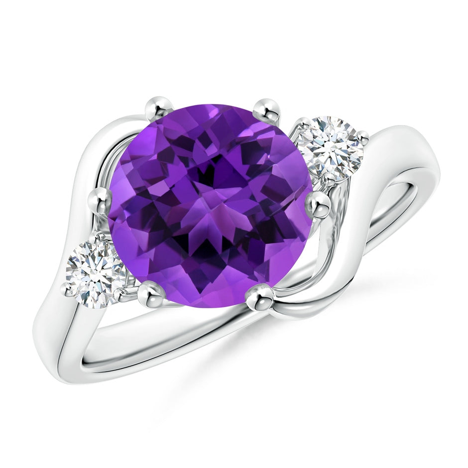 Round Amethyst and Diamond Three Stone Bypass Ring
