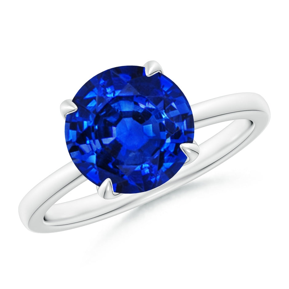 Solitaire Round Claw-Set Lab-Grown Blue Sapphire Classic Engagement Ring