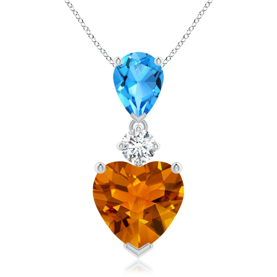 Heart-Shaped Citrine and Pear-Shaped Swiss Blue Topaz Pendant